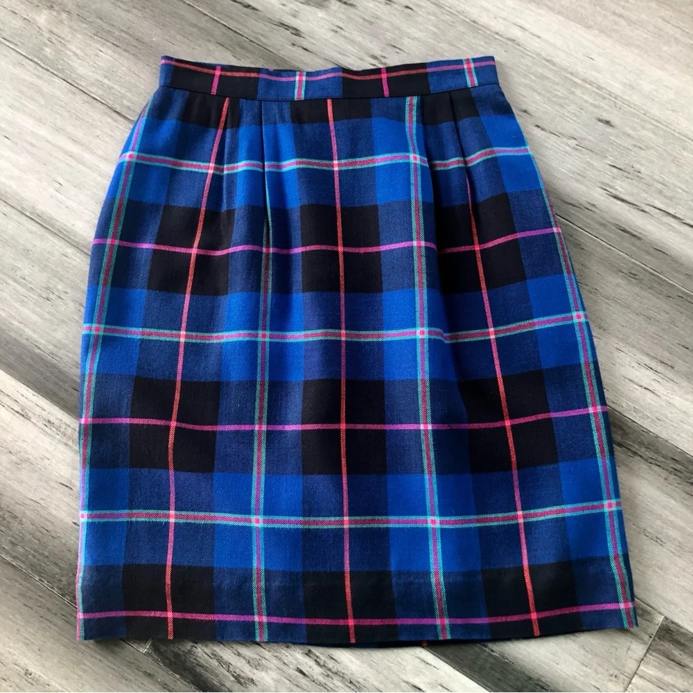 Vintage 1980s-90s That’s Me High Rise Plaid Fitted Mini Skirt Pencil Skirt - Picture 4 of 11